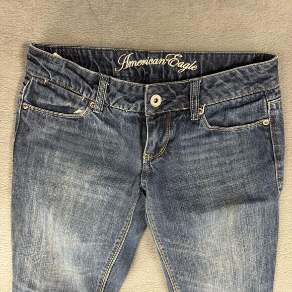 Vintage American Eagle 2 Short 77 Straight Jeans Stretch Retro 2000s‎ Lower Rise - Picture 2 of 8
